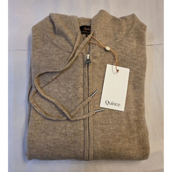 Quince 100% Mongolian Cashmere Full Zip Hoodie Womens XL NWT Oatmeal - Picture 2 of 13